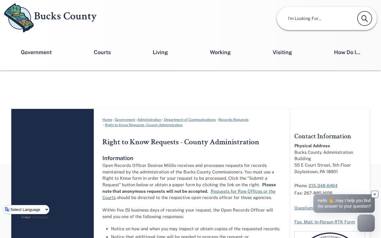 Bucks County Right-to-Know booking record request information